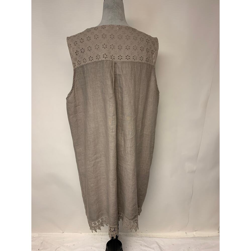 Bellabra Beige Linen Shift Dress Lagenlook Crochet Trim Classic Womens SZ 2X - Picture 3 of 10
